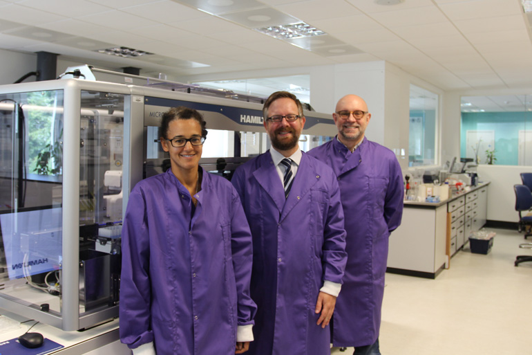 DNA Foundry propels Earlham Institute into precision genomics Dr Nicola Patron, Dr Dan Swan and Dr Anthony West in the lab