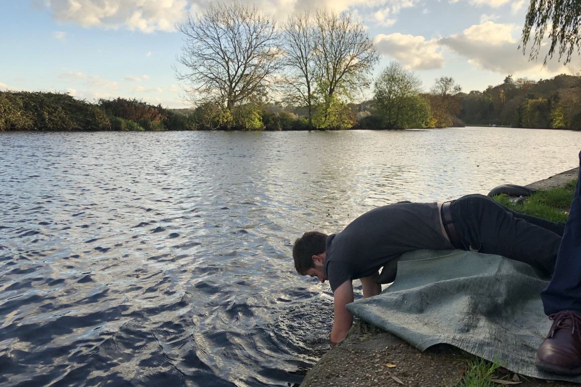 PhD Student Ned Peel sampling the River Yare in Norfolk