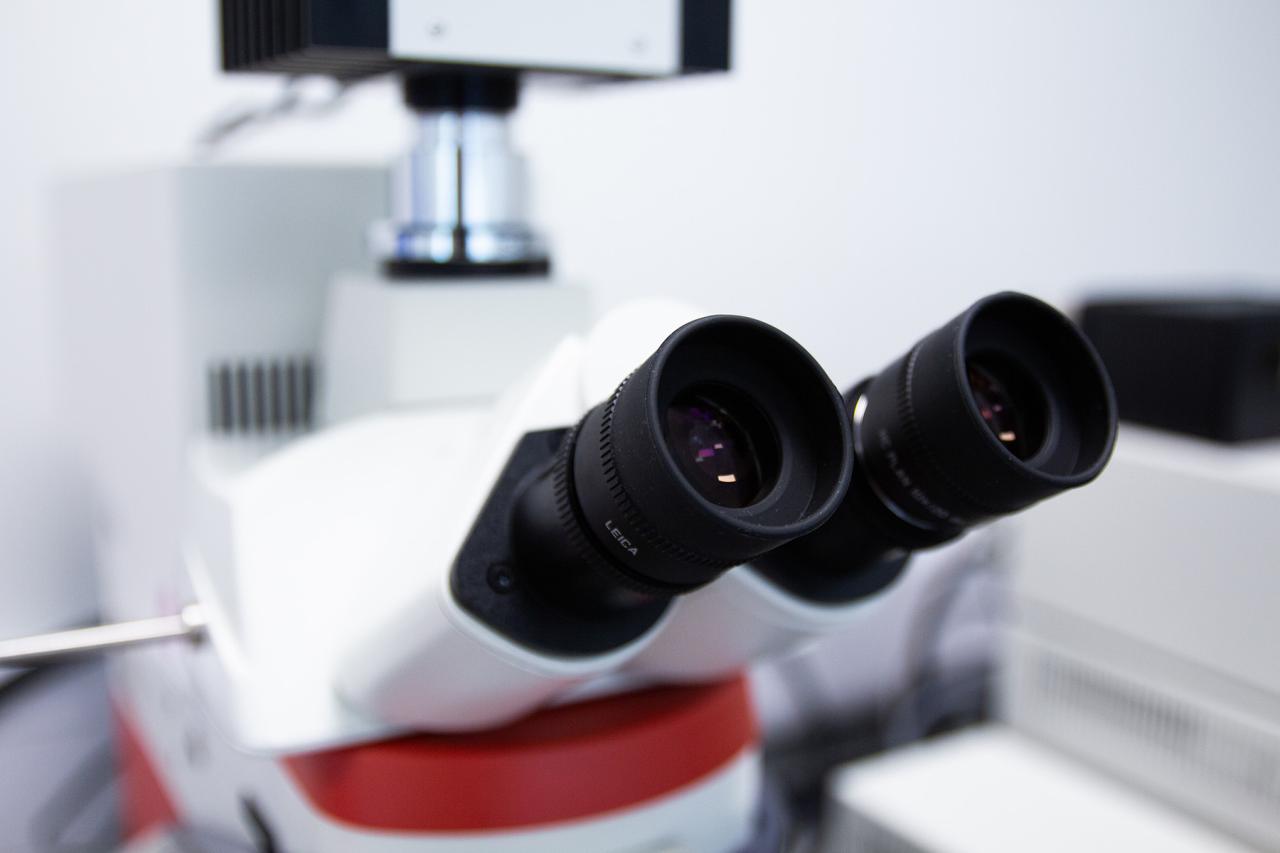 Close up on the eyepiece of the Leica microscope with a blurred out background