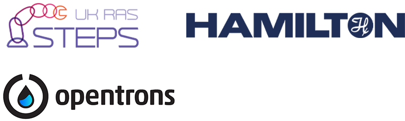 Sponsor logos of UK RAS STEPS, Hamilton, and Opentrons