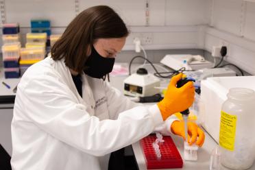 Helene conducting a bench-top experiment in the labs at EI