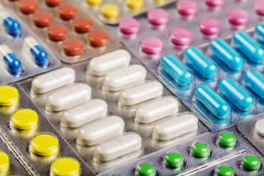 Close up of different tablets in dispensed blister packs
