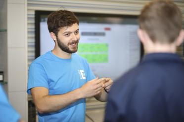 EI researcher Ned Peel explaining his research to school groups at our last Open Day