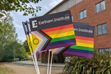 Pride flags outside the Earlham Institute