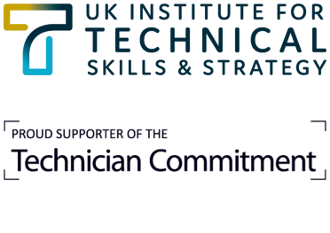 Logos of the UK Institute for Technical Skills & Strategy, and Proud Supporter of the Technician Commitment Logo