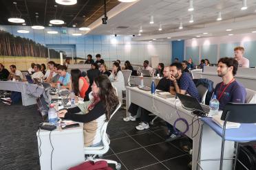 Students on the LongTREC programme in the Darwin Training Suite at EI during the bioinformatics summer school