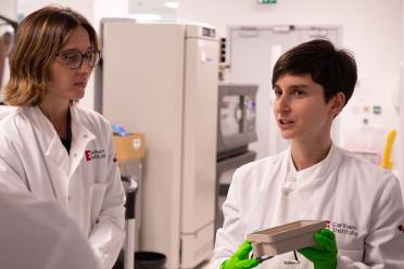 Dr Eleonora Tassinari, with Dr Carolina Grandellis in the Earlham Biofoundry