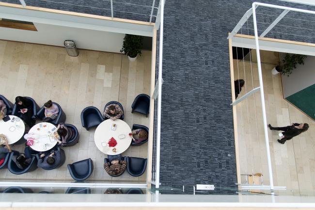 People eating lunch, seen from above