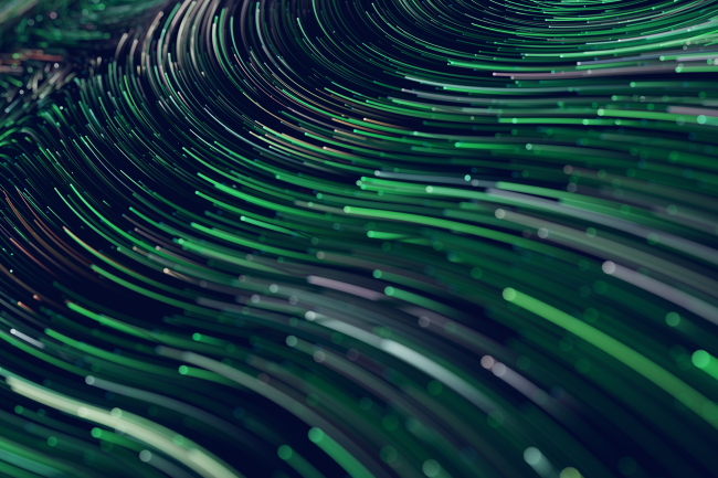 Wavy lines of different shades of green moving across the image