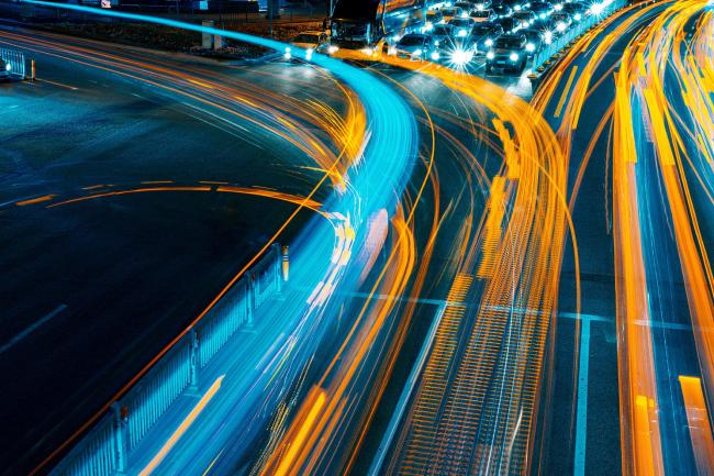 Light trails of traffic moving at night