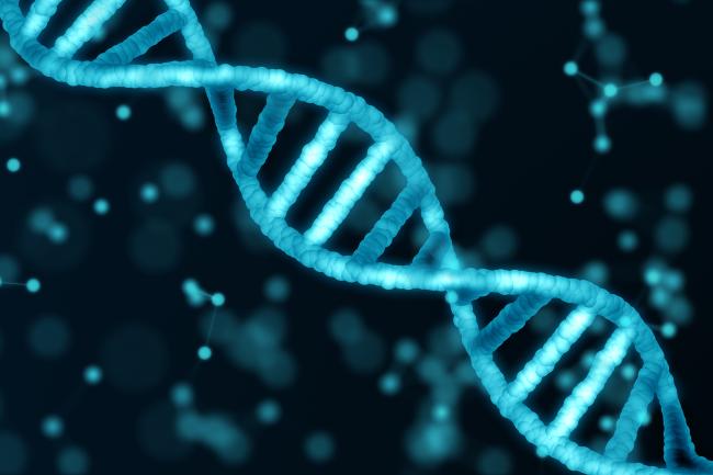 Digital image of a double helix in shades of blue